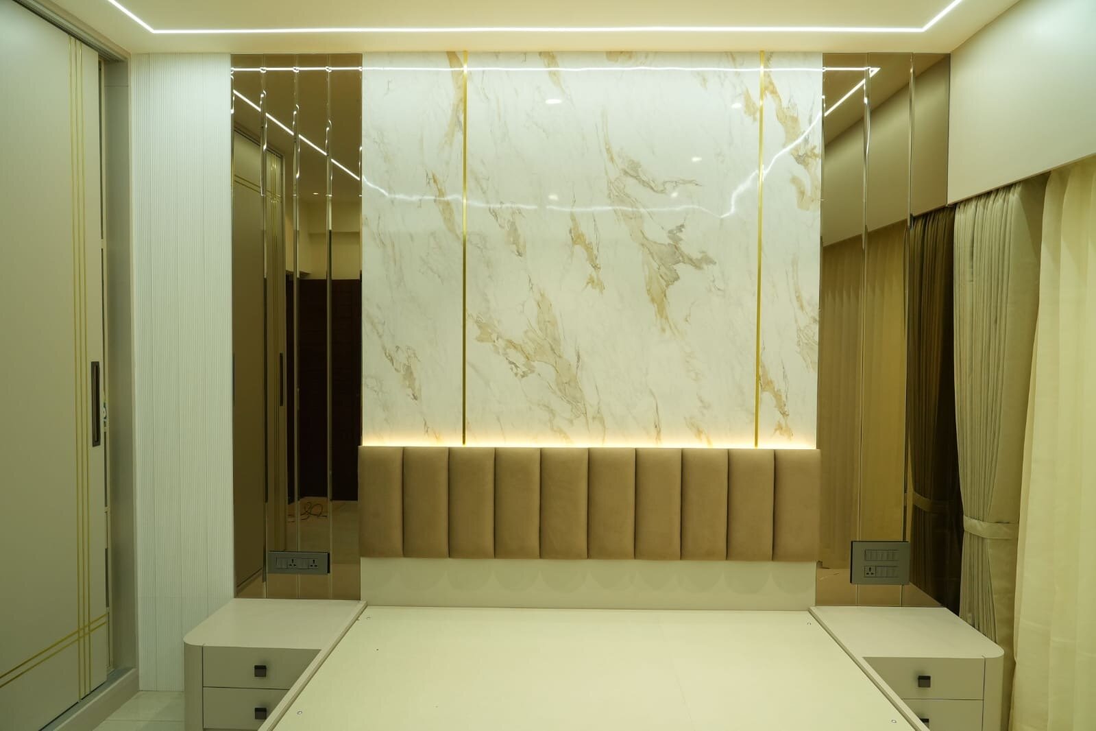 Beautiful home prayer room with traditional wooden shrine and floral decoration